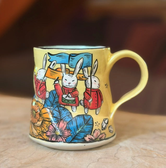 original mug BUNNIES WITH BANNERS