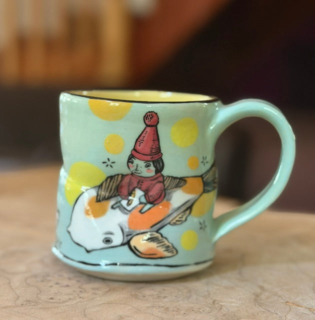 original mug GNOME RIDING KOI