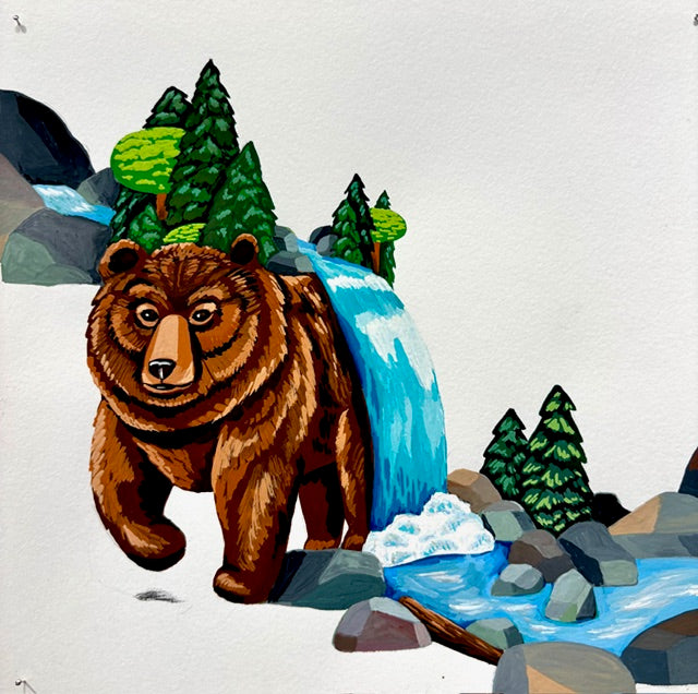 original painting BEAR WATERFALL