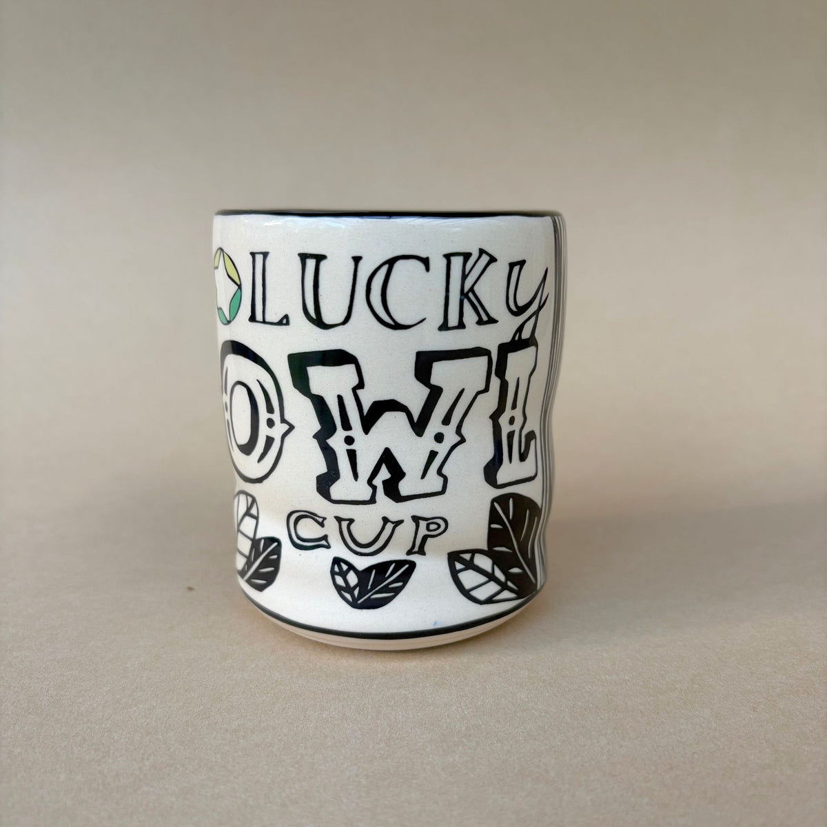 Lucky Owl Cup - Medium Ceramic Mug - 6oz