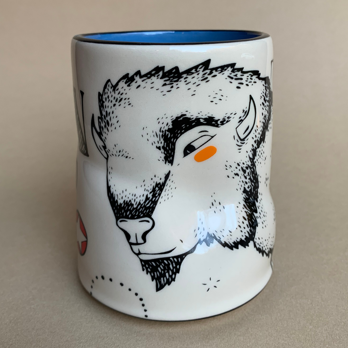 Lucky Bison Cup by The Bowl Maker - Ceramic Coffee Tea Mug - Front