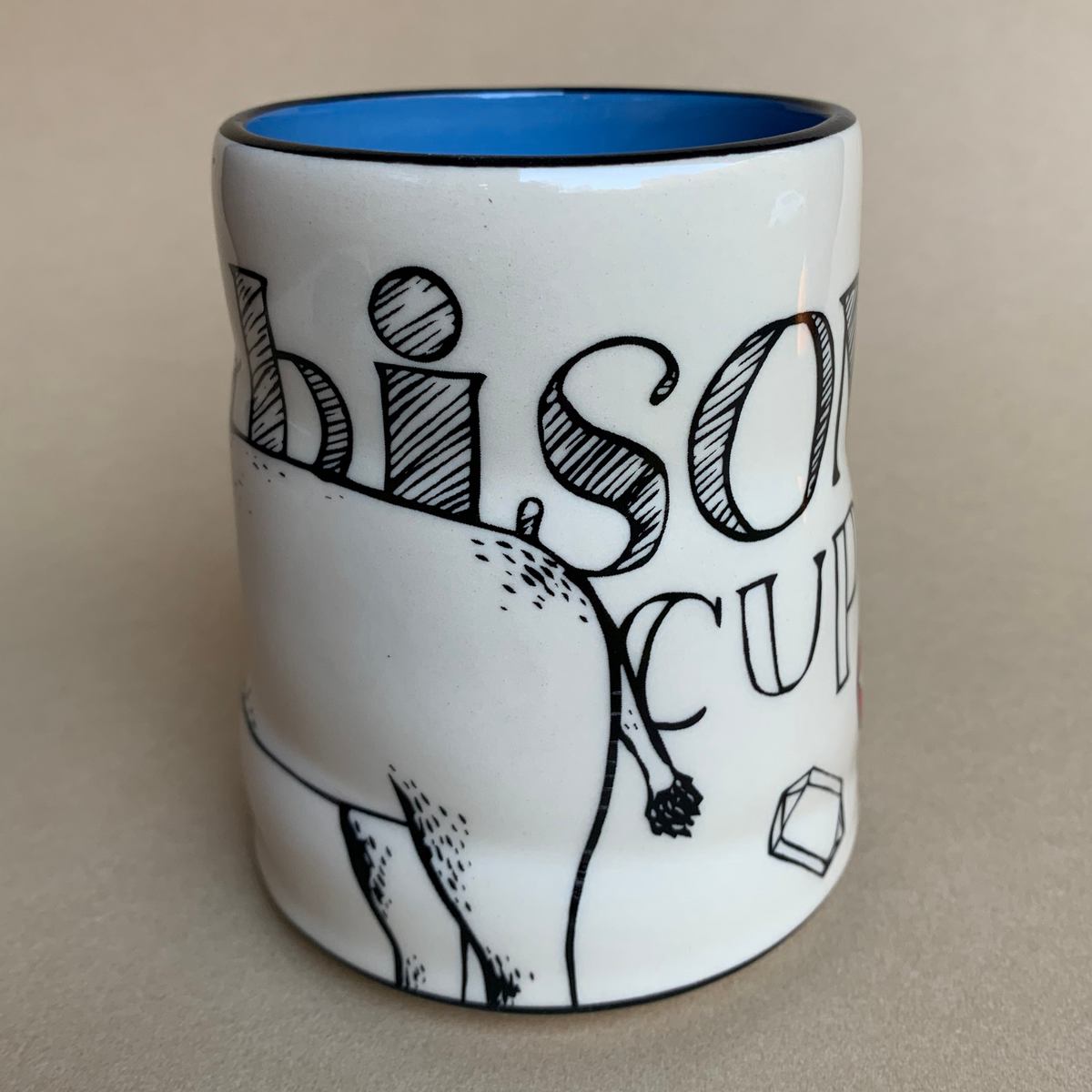 Lucky Bison Cup by The Bowl Maker - Ceramic Coffee Tea Mug - Side