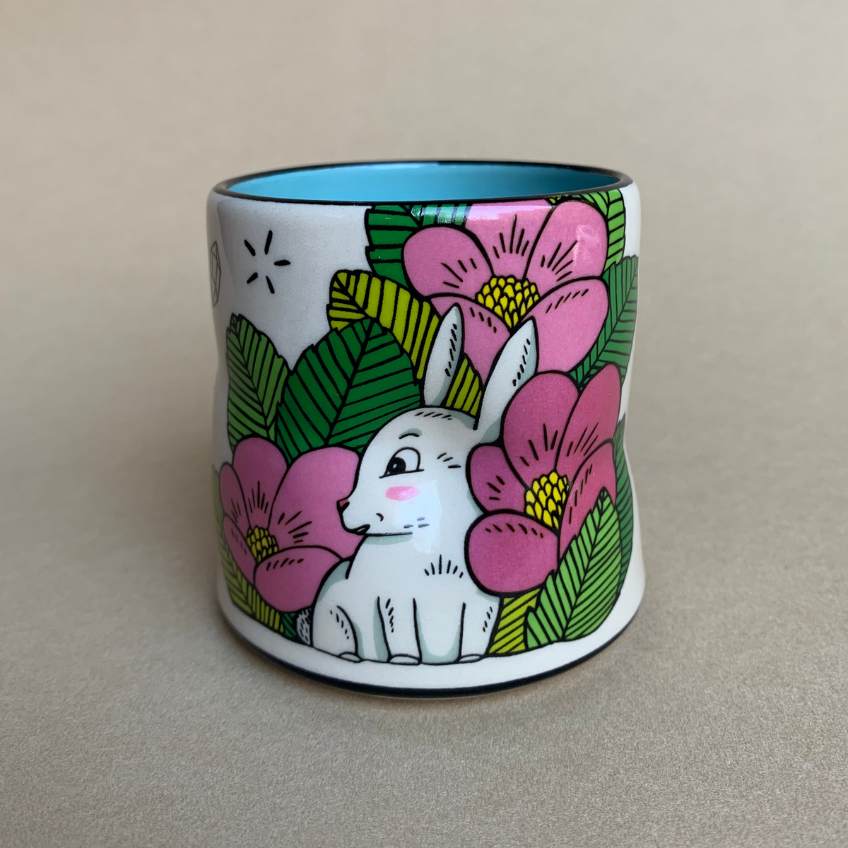 Lucky Bunny Cup by The Bowl Maker - Ceramic Coffee Tea Mug - Front