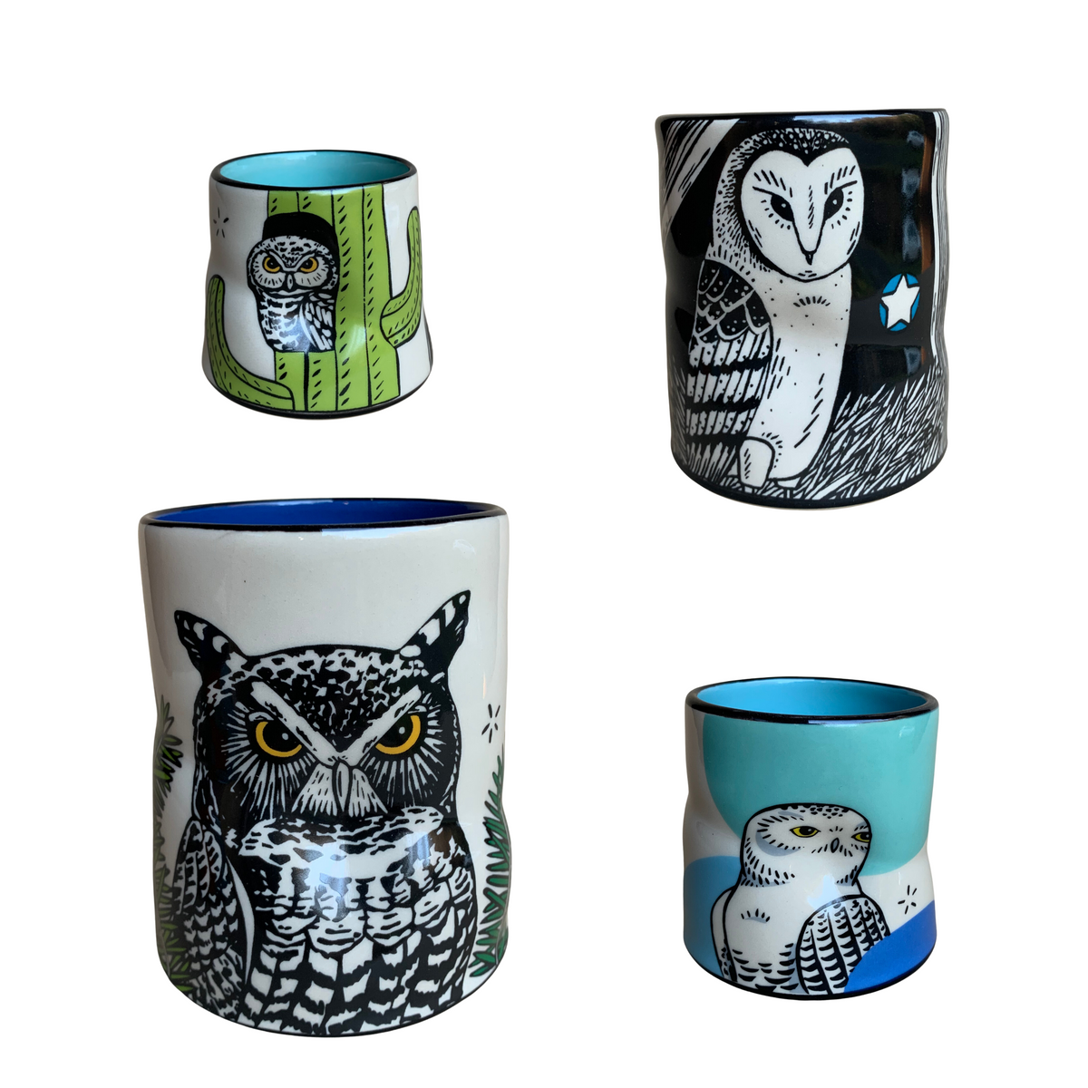 Lucky Cup Owl Collection by The Bowl Maker - Ceramic Coffee Tea Mugs