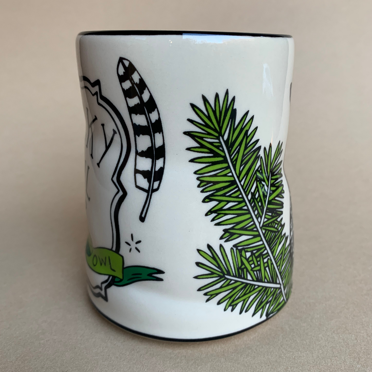 Lucky Great Horned Owl Cup by The Bowl Maker - Ceramic Coffee Tea Mug - Side