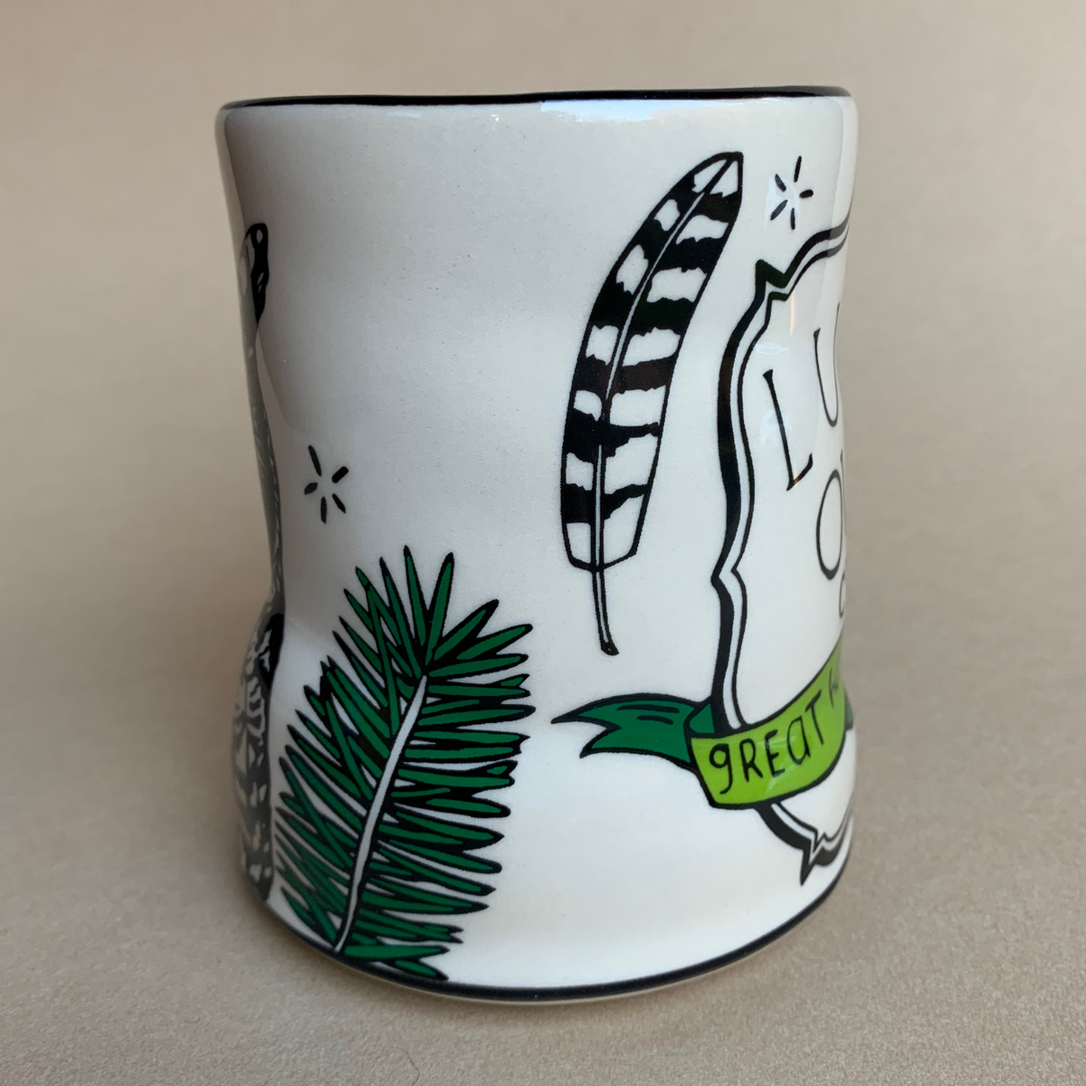 Lucky Great Horned Owl Cup by The Bowl Maker - Ceramic Coffee Tea Mug - Side 2