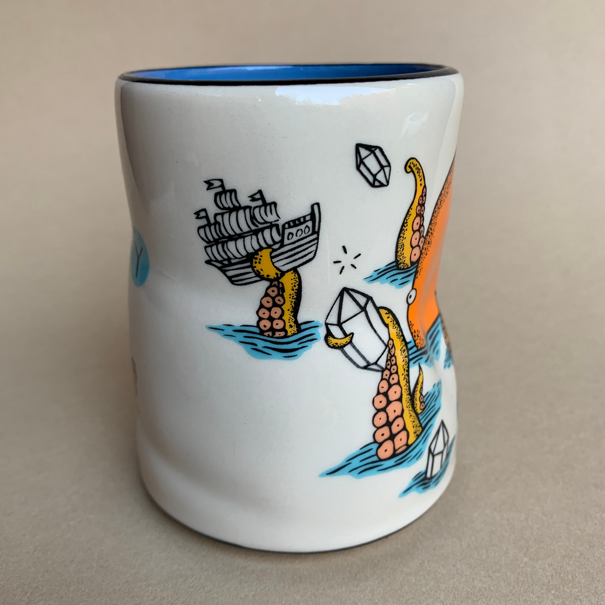 Lucky Kraken Cup by The Bowl Maker - Ceramic Coffee Tea Mug - Side 2