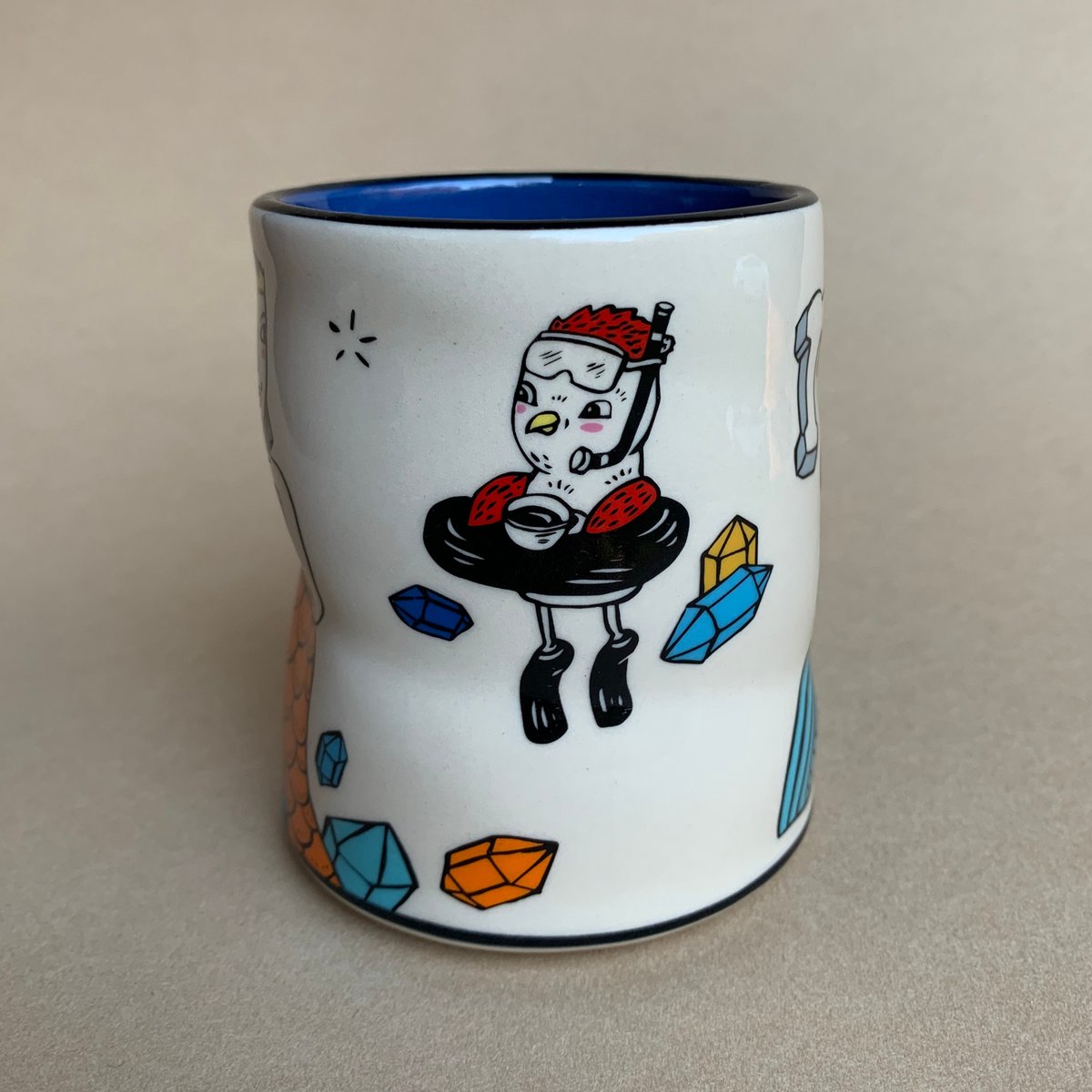 Lucky Mermaid with Chicken Cup by The Bowl Maker - Ceramic Coffee Tea Mug - Side