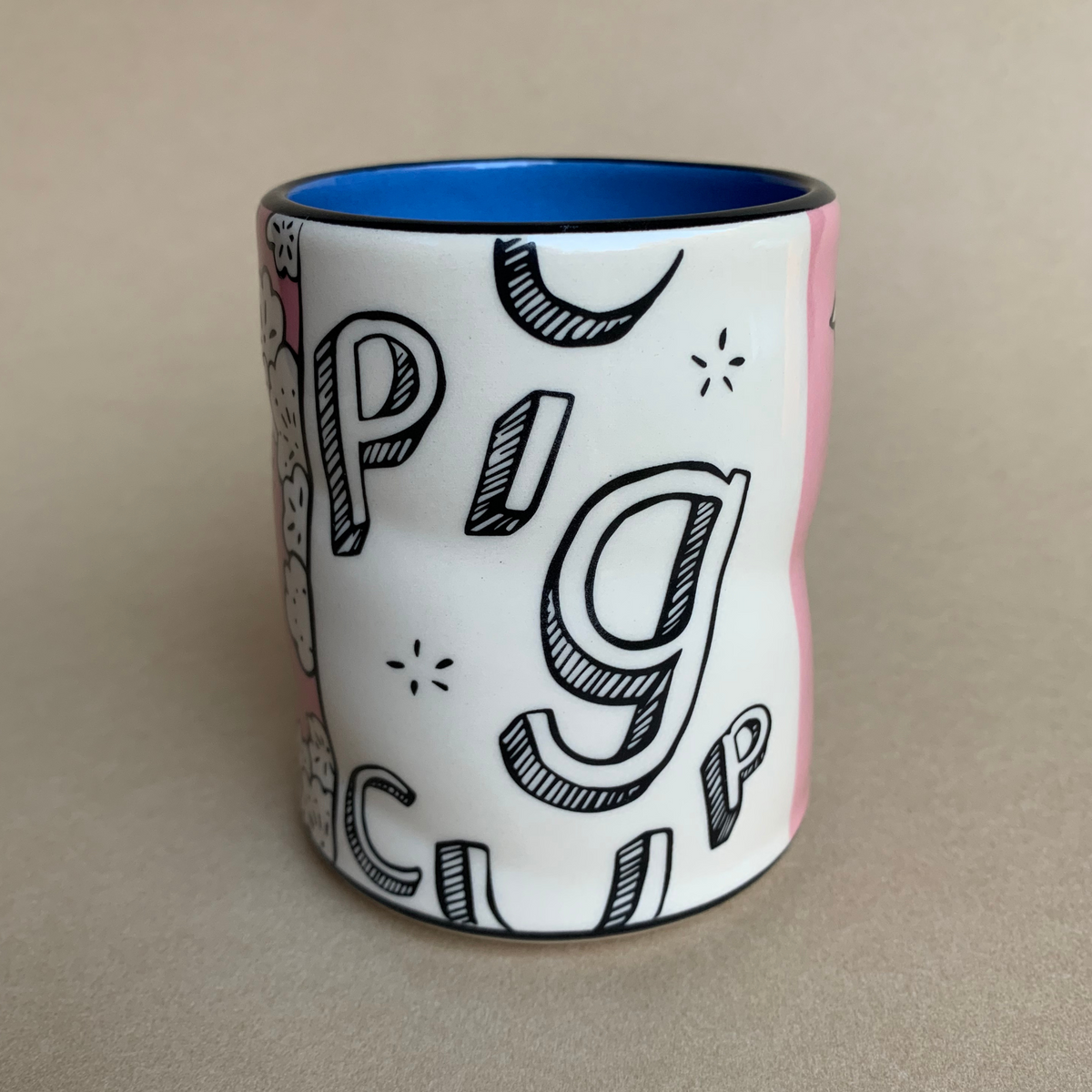 Lucky Pig Cup by The Bowl Maker - Ceramic Coffee Tea Mug - Back