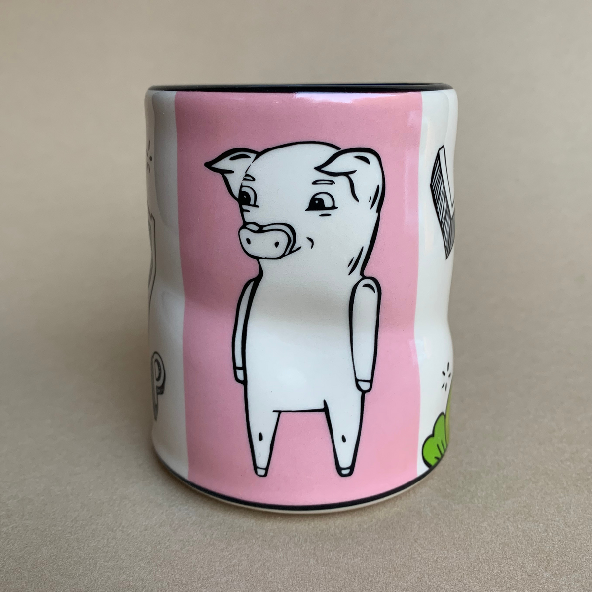 Lucky Pig Cup by The Bowl Maker - Ceramic Coffee Tea Mug - Front