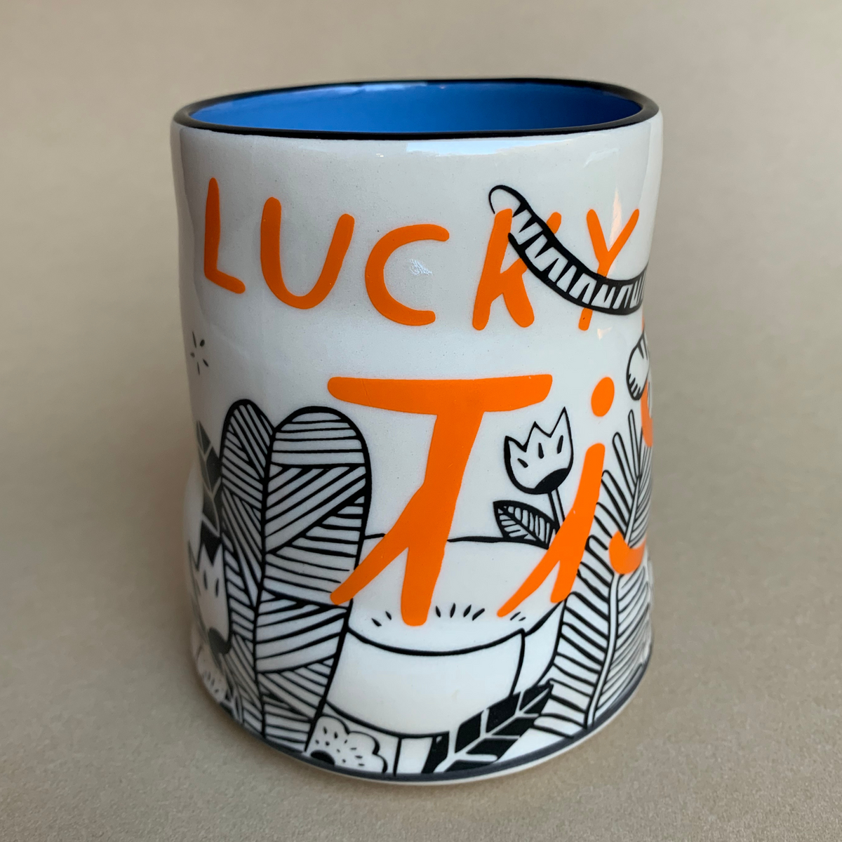 Lucky Tiger Cup by The Bowl Maker - Ceramic Coffee Tea Mug - Back