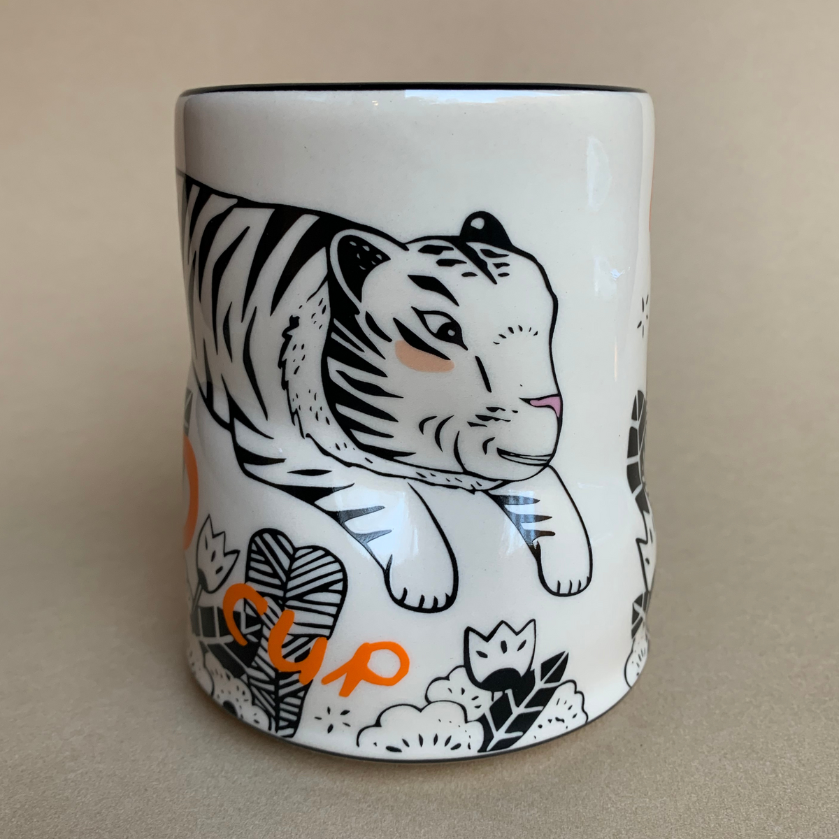 Lucky Tiger Cup by The Bowl Maker - Ceramic Coffee Tea Mug - Front