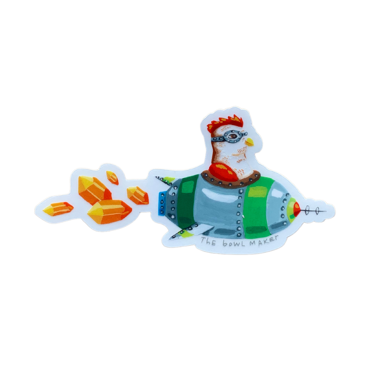 Vinyl Green Rocket Chicken Sticker by The Bowl Maker
